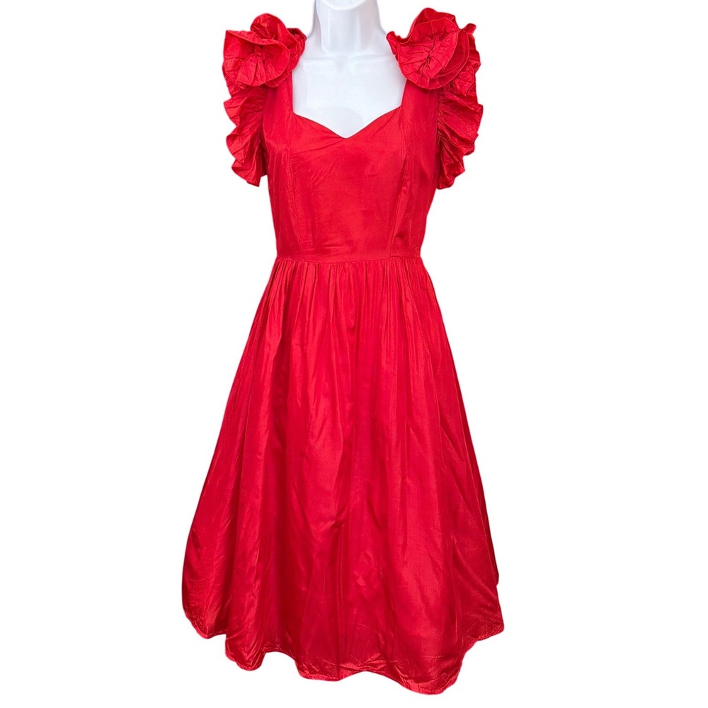Vintage Sterling Silver Dress Red Ruffle Party Prom Coquette Romantic Retro